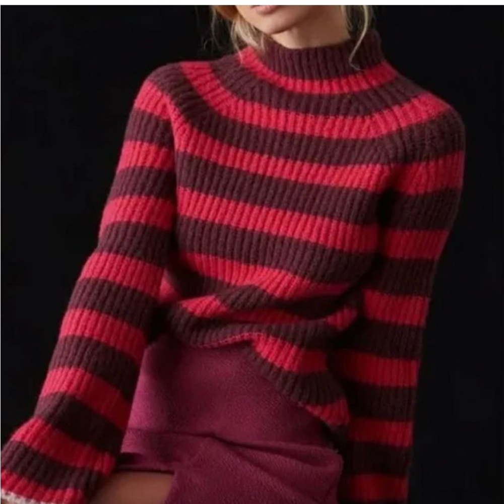 MAEVE Pink and Maroon Striped Sweater NWT- Size Medium